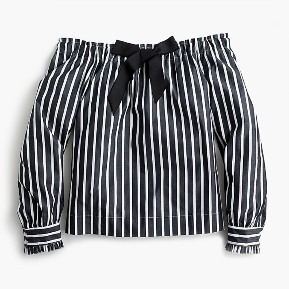 J. Crew Off the shoulder stripe long sleeve blouse